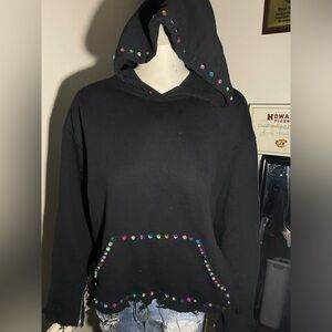 Cropped Super Distressed Rhinestoned Hoodie